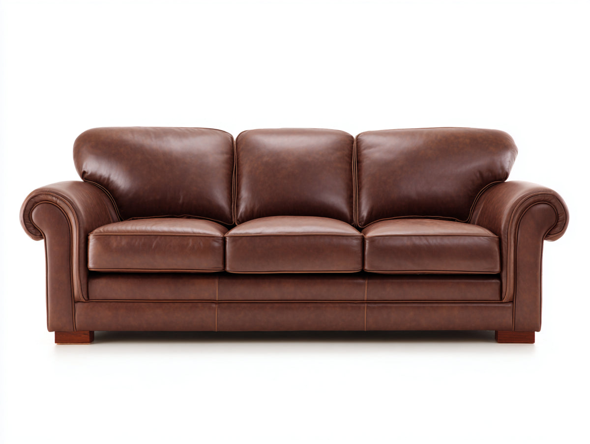 Divani a 3 posti - Pelle - 224 x 94 x 90 cm - Marrone - Classico