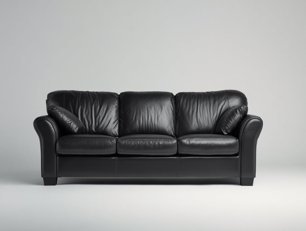 Divani a 3 posti - Pelle - 210 x 90 x 90 cm - Nero - Classico