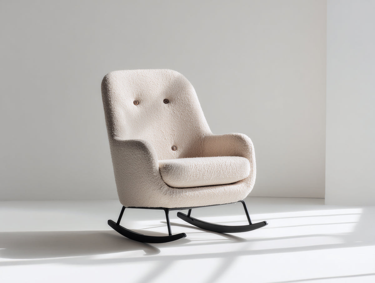 Sedia a dondolo - Tessuto bouclé-Metallo - 82 x 76 x 96 cm - Beige chiaro-Nero - Stile moderno