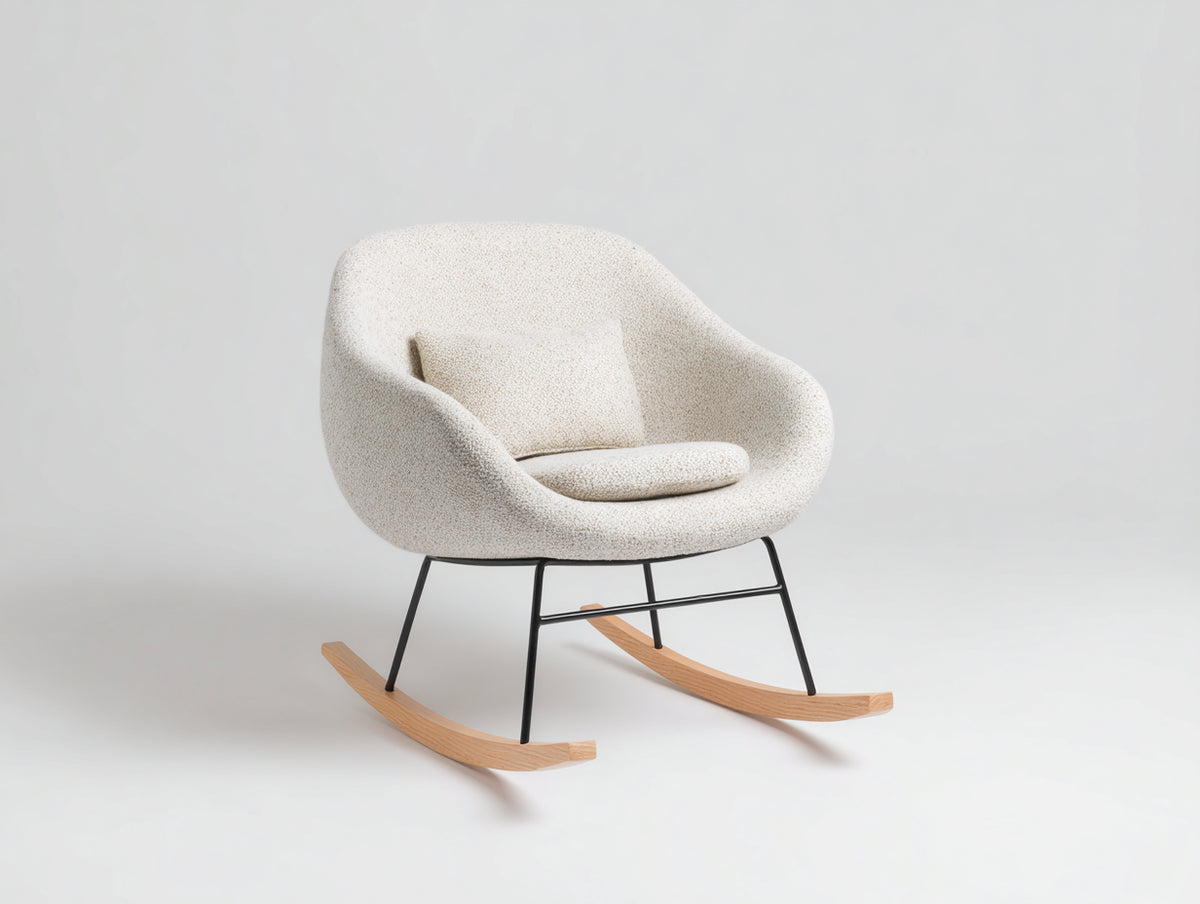 Sedia a dondolo - Tessuto bouclé-Metallo-Legno - 87 x 79 x 86 cm - Beige chiaro-Legno naturale-Nero - Stile moderno