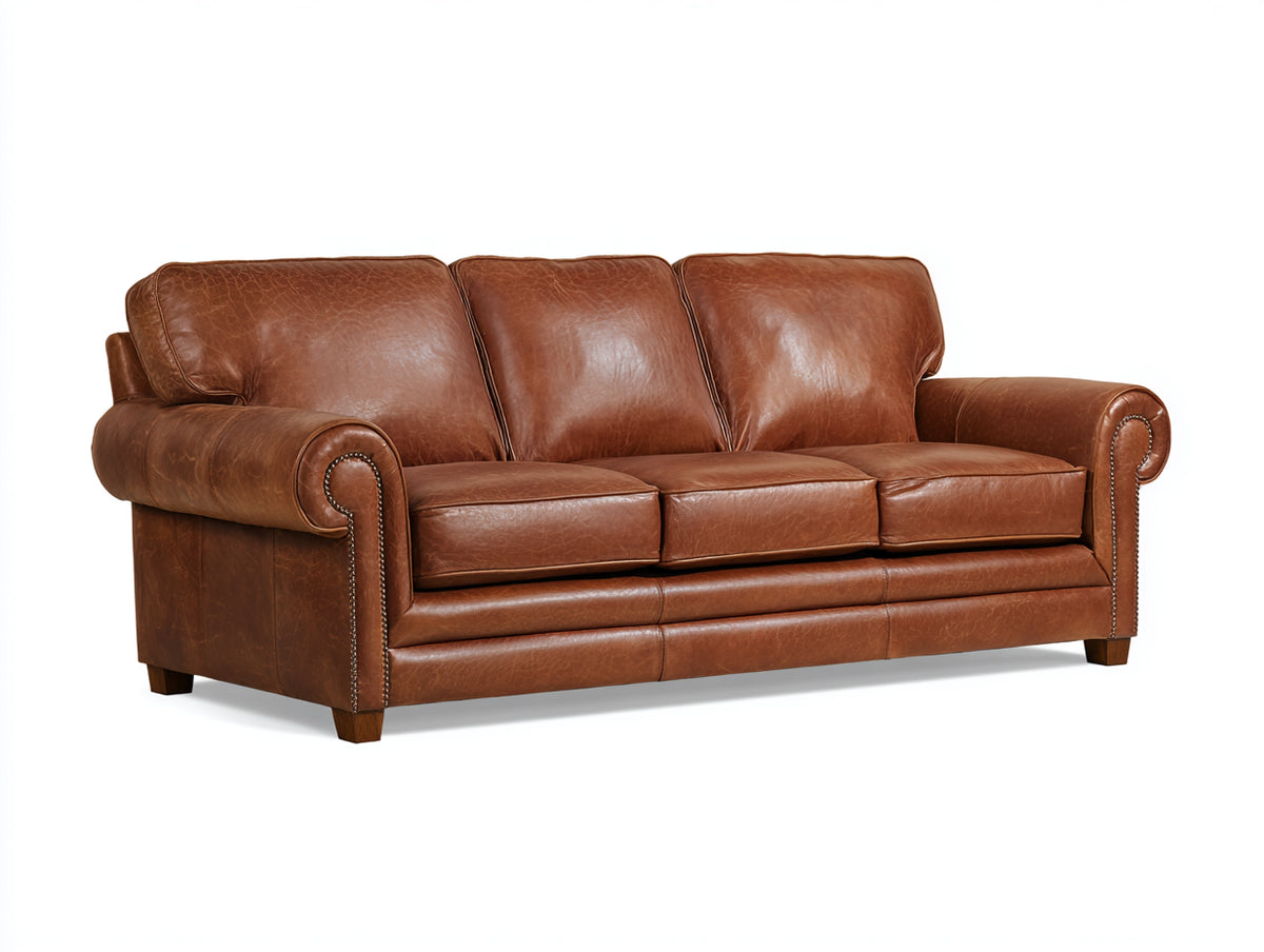 Divani a 3 posti - Pelle - 225 x 95 x 90 cm - Marrone - Classico