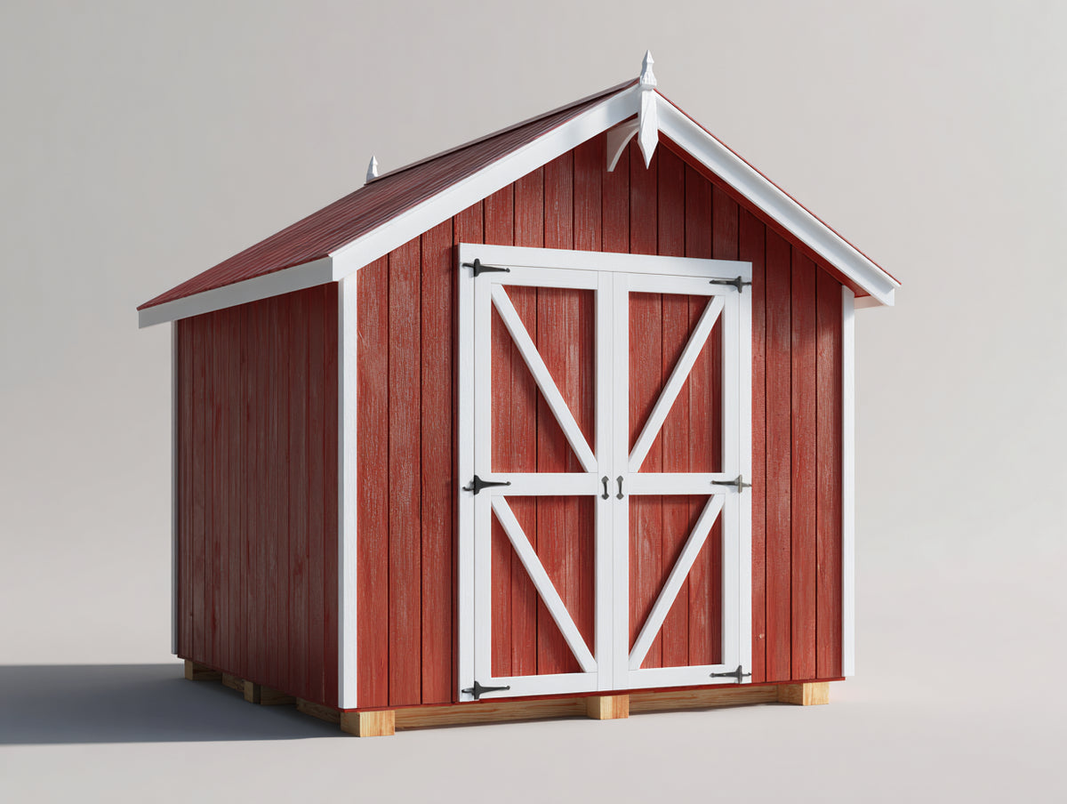 Casetta da giardino - Legno - 225x180x240 cm - Rosso-Bianco - Stile rustico fienile