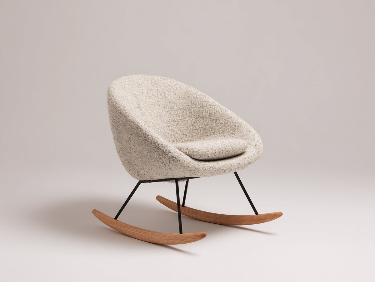 Sedia a dondolo - Tessuto bouclé-Metallo-Legno - 86 x 77 x 82 cm - Beige chiaro-Legno naturale-Nero - Stile minimalista