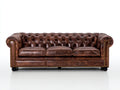Divani a 3 posti - Pelle-Legno-Metallo - 230 x 96 x 79 cm - Marrone scuro - Chesterfield
