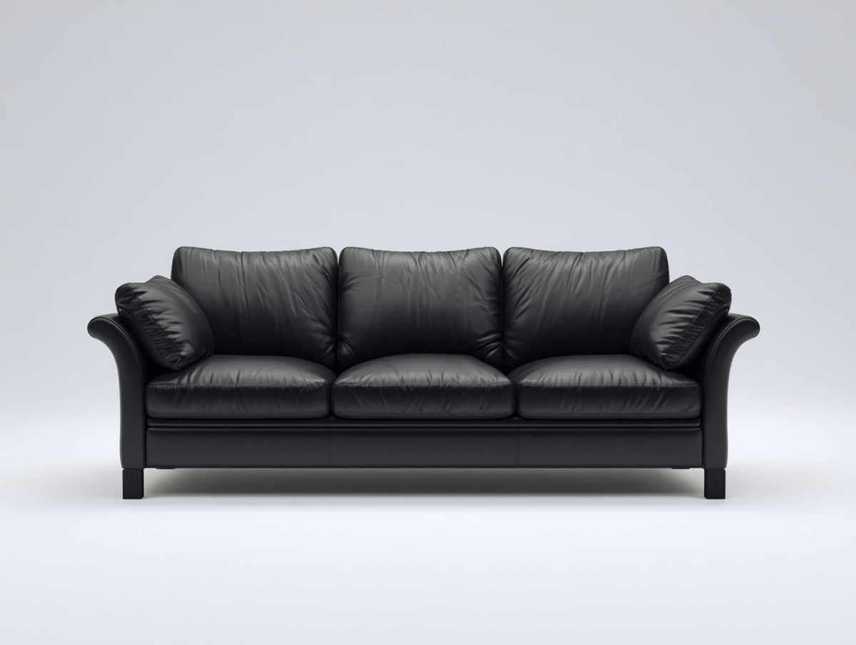 Divani a 3 posti - Pelle - 215 x 90 x 88 cm - Nero - Classico