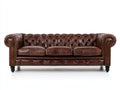 Divani a 3 posti - Pelle-Legno-Metallo - 232 x 97 x 80 cm - Marrone - Chesterfield