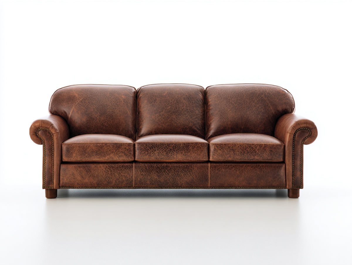 Divani a 3 posti - Pelle-Legno-Metallo - 222 x 94 x 89 cm - Marrone - Classico
