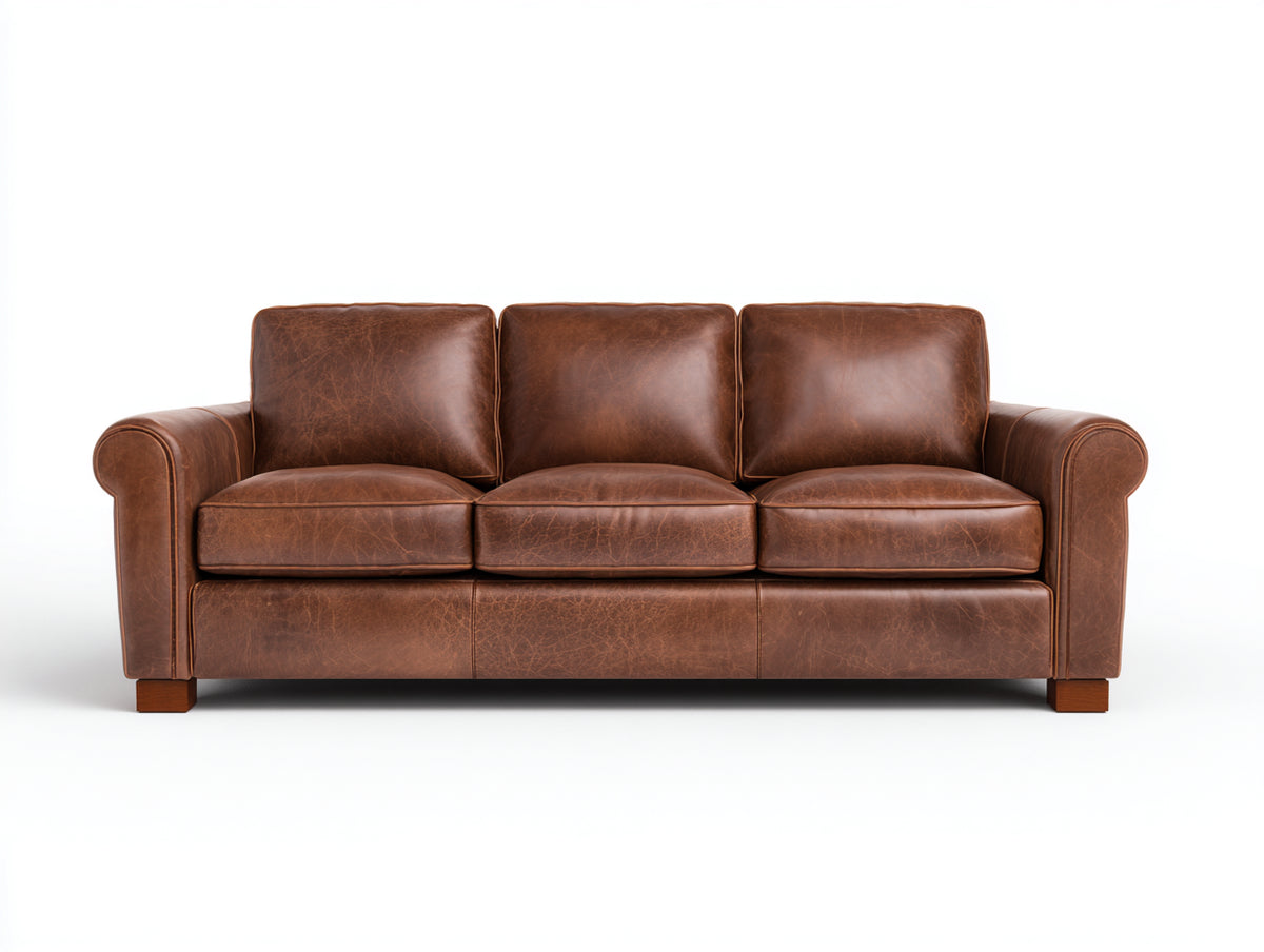 Divani a 3 posti - Pelle - 220 x 93 x 88 cm - Marrone - Vintage