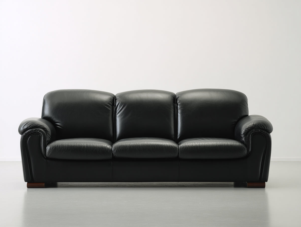 Divani a 3 posti - Pelle - 212 x 96 x 92 cm - Nero - Classico