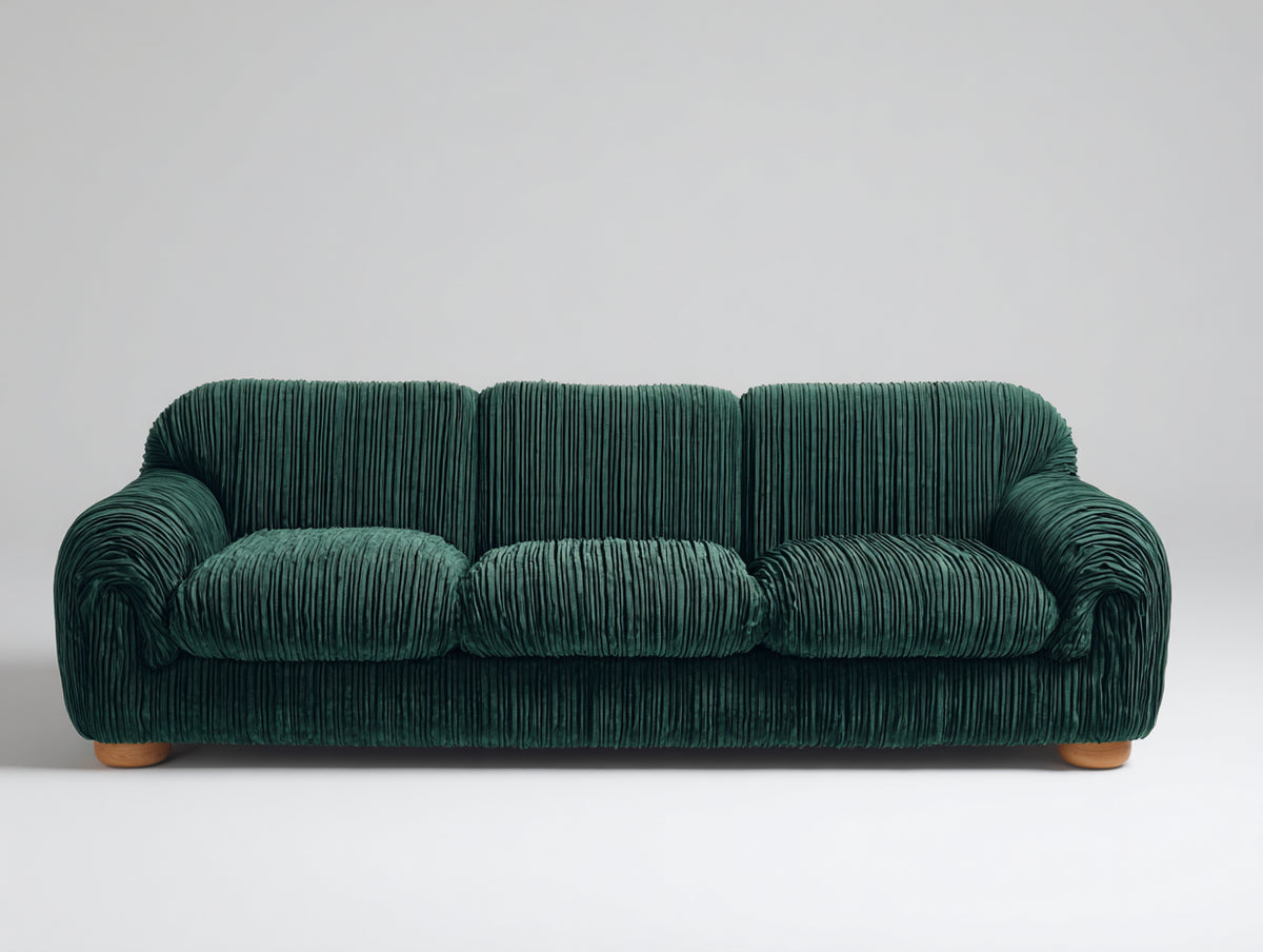 Divani a 3 posti - Tessuto a coste - 218 x 96 x 86 cm - Verde scuro - Contemporaneo