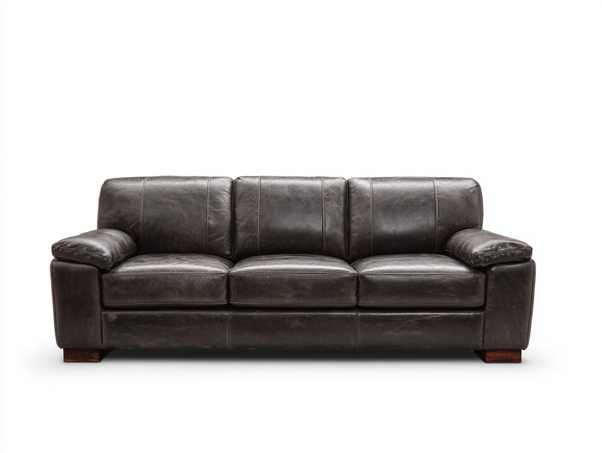 Divani a 3 posti - Pelle-Legno - 216 x 94 x 88 cm - Marrone scuro - Contemporaneo