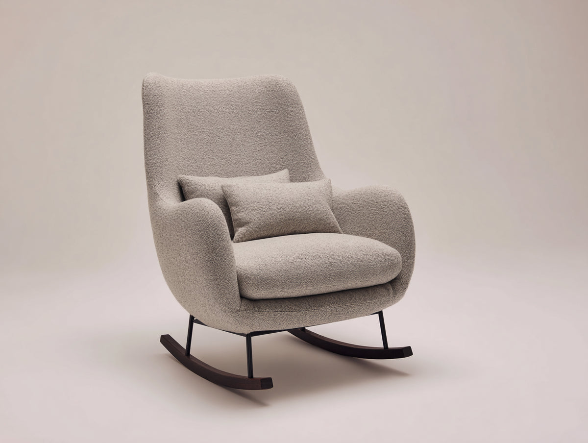 Sedia a dondolo - Tessuto bouclé-Metallo-Legno - 96 x 82 x 102 cm - Beige chiaro - Stile moderno