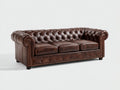Divani a 3 posti - Pelle-Legno-Metallo - 225 x 95 x 78 cm - Marrone scuro - Chesterfield
