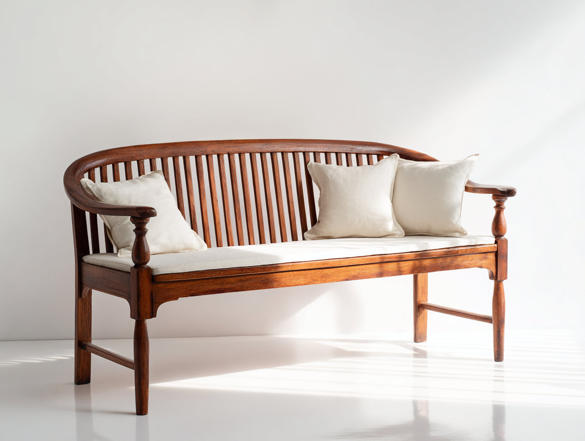 Panche da giardino - Legno-Tessuto - 168x64x95 cm - Marrone-Crema - Stile tradizionale