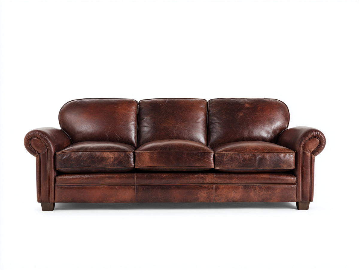 Divani a 3 posti - Pelle - 228 x 96 x 91 cm - Marrone scuro - Vintage